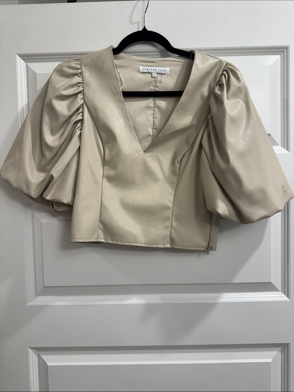 Endless Rose Taupe Puff-Sleeve V-Neck Top